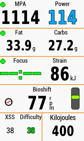 Xert Garmin Fields Fat Carbs Focus Strain BioShift XSS Difficulty KiloJoules
