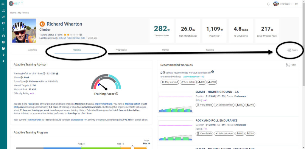 Xert Training Goals Adaptive Training Advisor