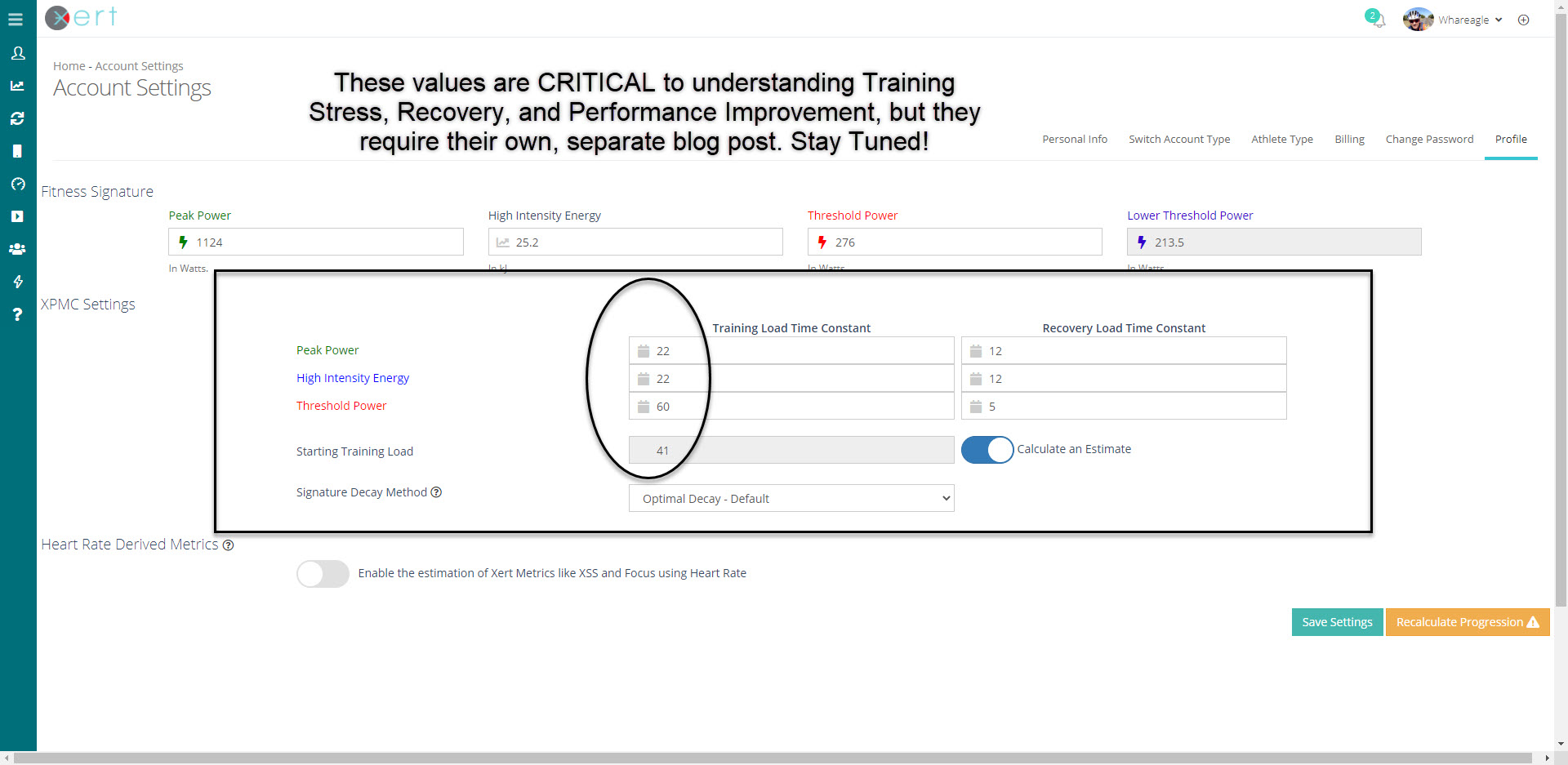 Xert Training Optional Training Load Time Constant