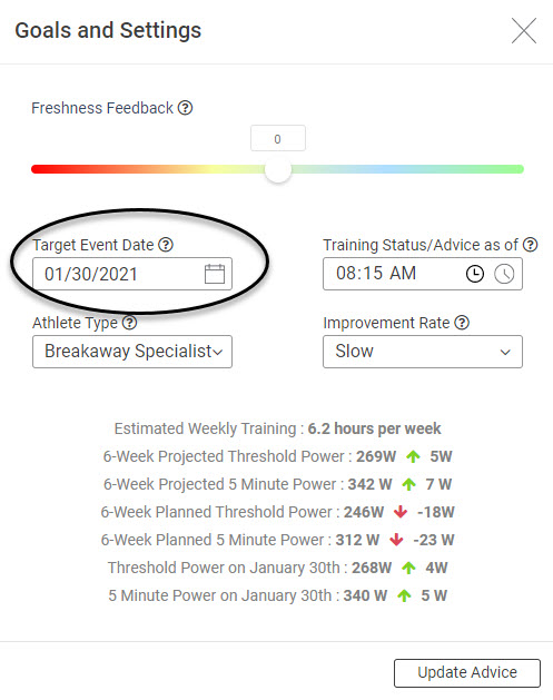Xert Target Event Date