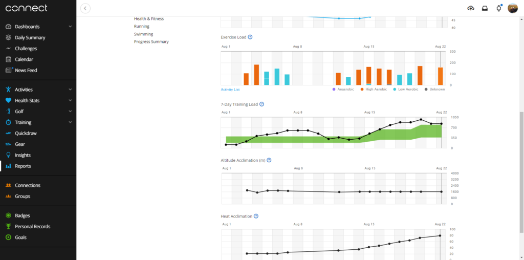 Garmin Exercise Load Graph
