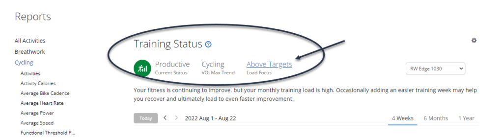 Garmin Reports Training Status Load Focus Area