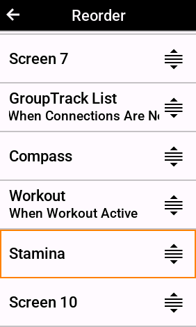 Garmin Stamina Reorder Option