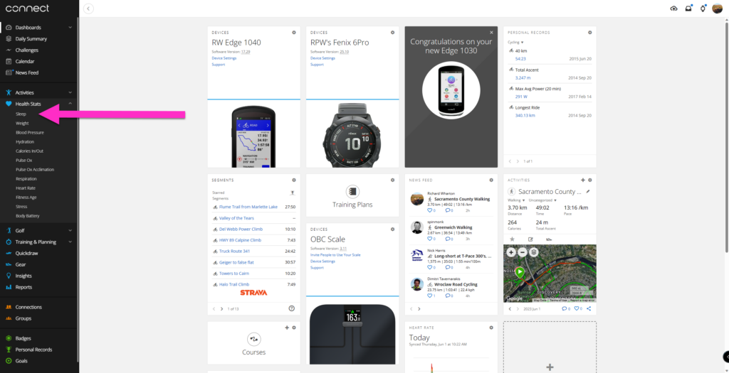 Health Stats Submenu Sleep Garmin Connect