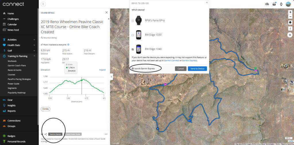 Garmin Connect Send to Device Course Creator