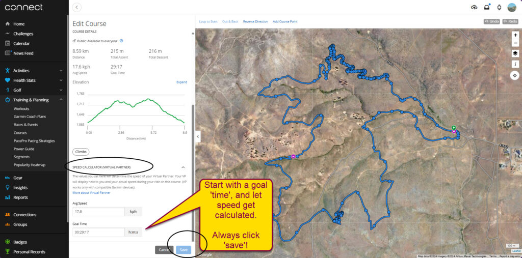 Garmin Connect Speed Calculator - Virtual Partner Goal Time