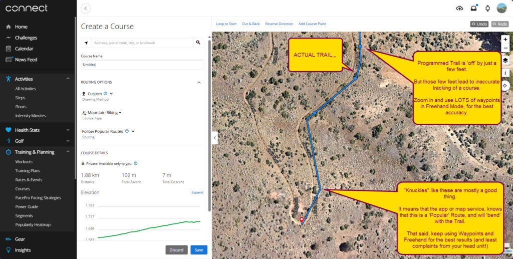 Garmin Course Creator Known Trail Drift